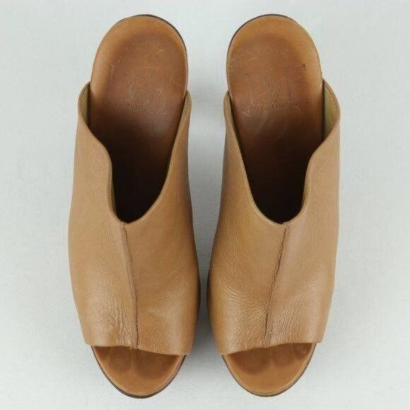 Diane Von Furstenberg Faye Women's Size 6.5 Tan Leather Open Toe Wood Sole Mule - Picture 5 of 10